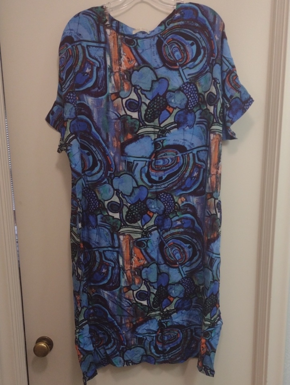 Seven Islands Women's Abstract Blue And Orange Shirt Dress (J901)